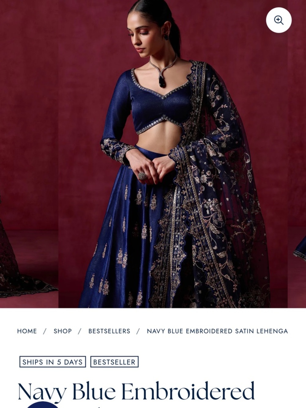 Navy Blue Embroidered Satin Lehenga - Designer Women’s Set
